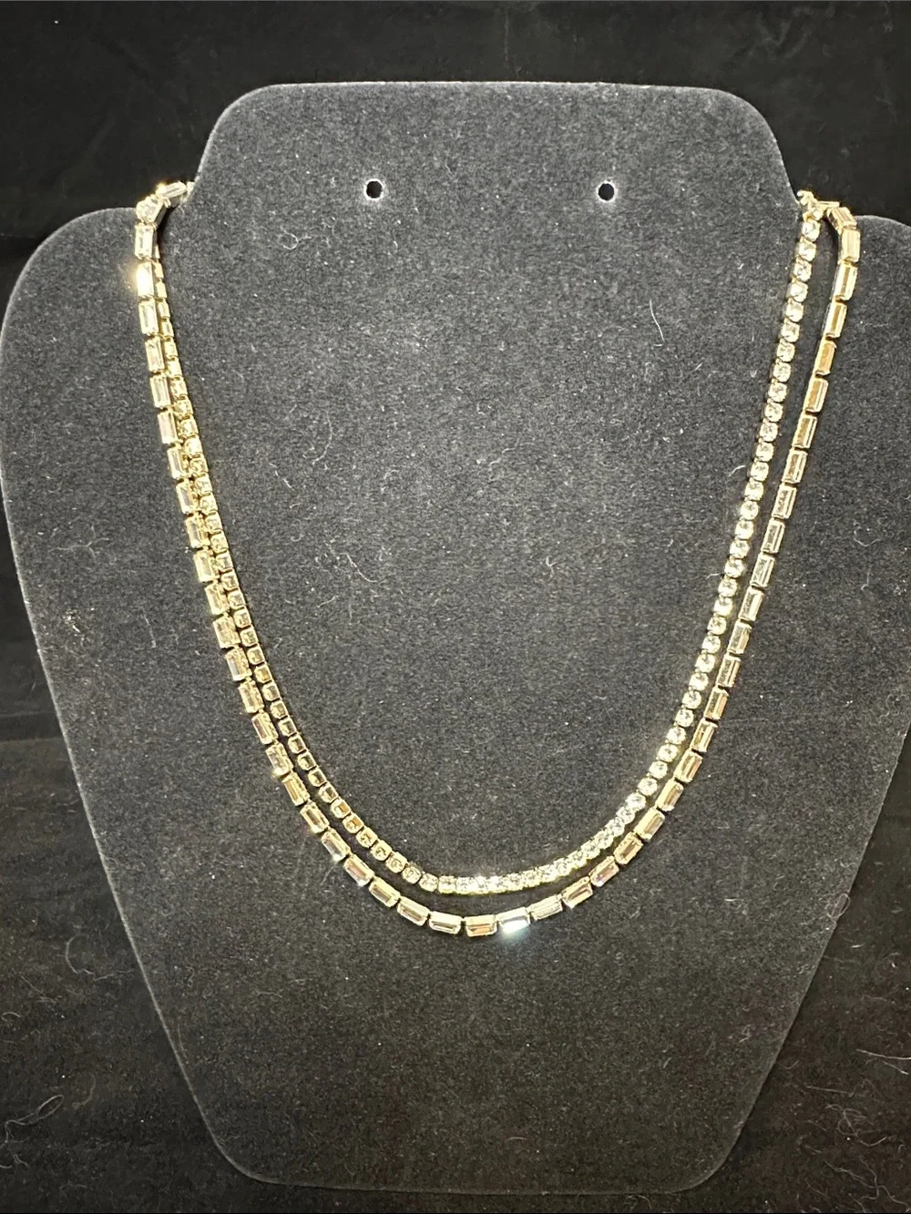 J. Crew Factory Gold Double Strand Crystal Tennis Necklace